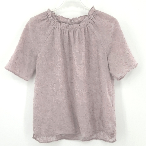 14th & Union Blouse Top Womens Size Medium Dusty Lavender Floral Jacquard Sheer