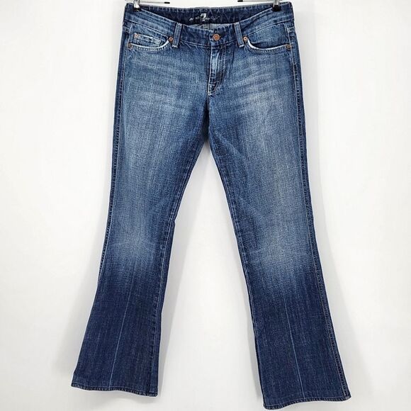 7 For All Mankind Rhinestone A Pocket Y2K Low Rise Flare Denim Jeans 28 Blue