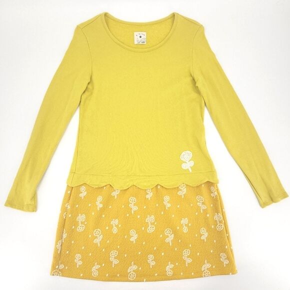 A La Sha Miicha Twofer Dress Size Medium Womens Mustard Yellow White Long Sleeve