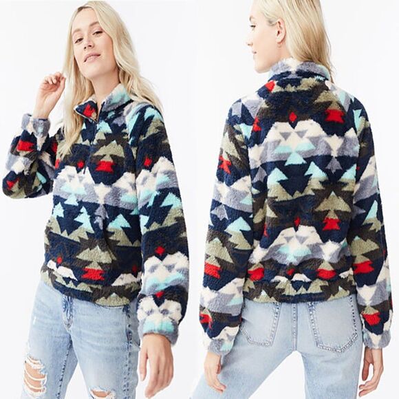Aeropostale AERO Printed Sherpa Fleece Half-Zip Crop Pullover Womens Medium