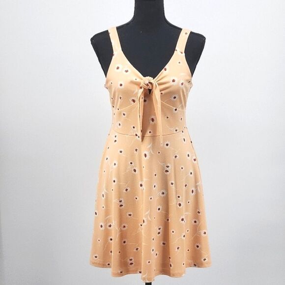 Altar’d State Bow Tie Front Floral Skater Mini Dress Medium Orange Red White