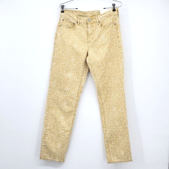 American Eagle 90s Straight High Waist Denim Jeans Yellow White Floral Womens 4