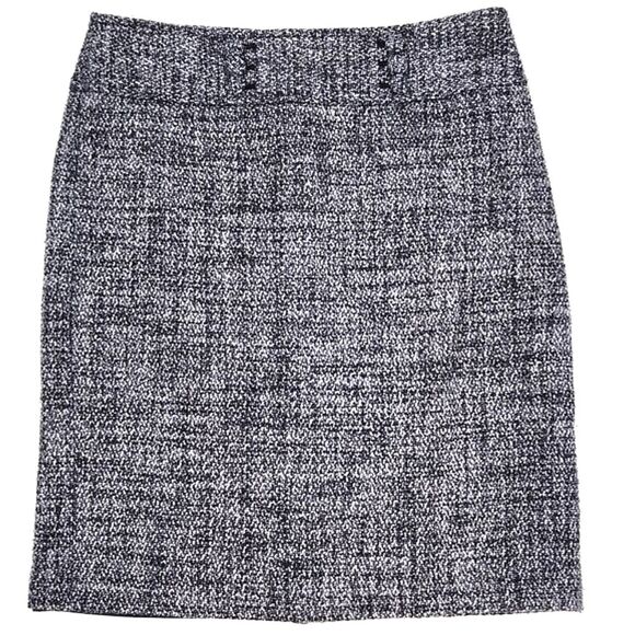 Ann Taylor Faux Button Top Pencil Skirt Size 6 Black Tweed Lined Blue Black