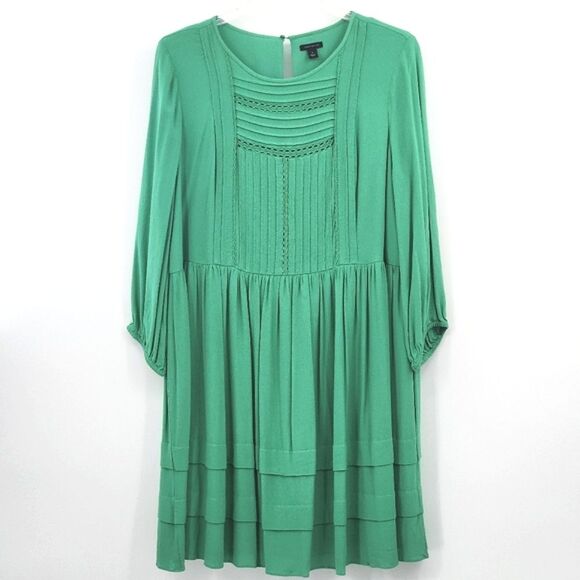 Ann Taylor Pleated Dress Plus Size 14 Kelly Green Knee Length Office Work Career