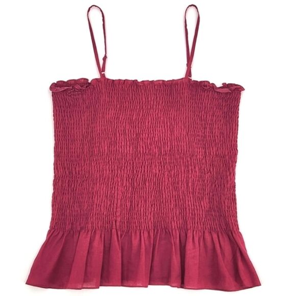 Anthropologie Maeve Smocked Tank Top Womens Size Large Ruffled Hem Pink Cottage