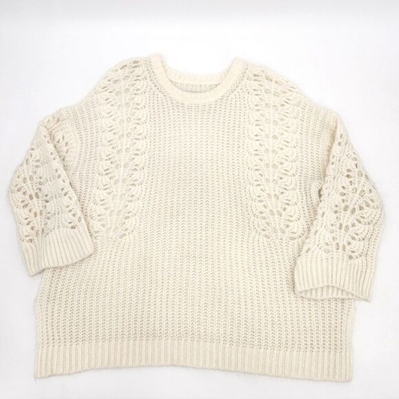 Anthropologie Pilcro Sweater Devenne Pointelle Knit Pullover Size Large Ivory