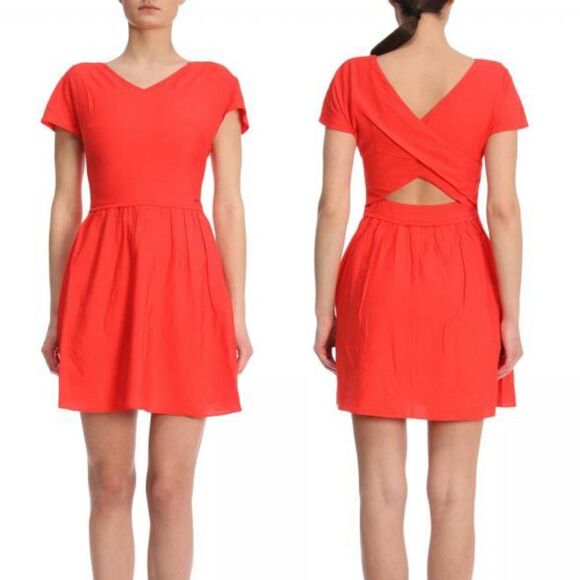 Armani Exchange Cross Back Red Orange V Neck Dress