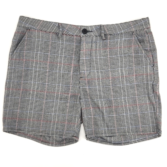 Asos Plaid Houndstooth Flat Front Shorts Womens Size 36 Black, White, Blue & Red