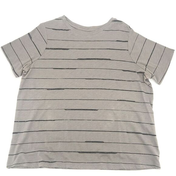 Athleta Organic Daily Striped Tee T-Shirt Size 1X Womens Brown Black Athleisure