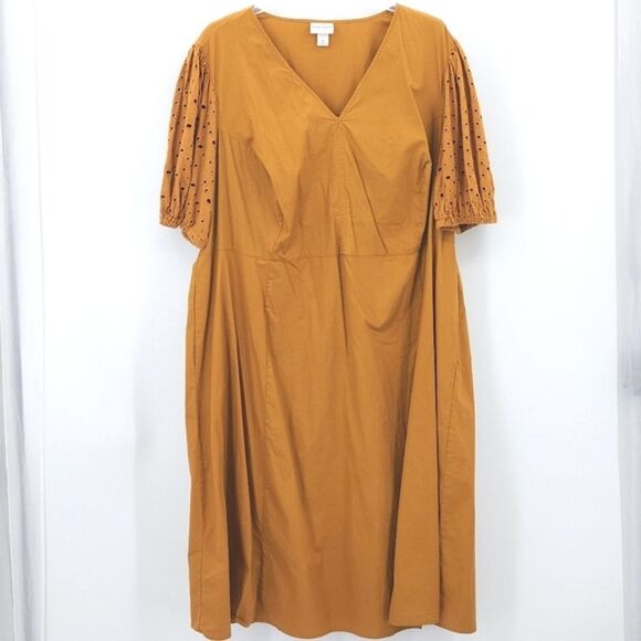 Ava & Viv Midi Dress Womens Size 4X Puff Sleeve Eyelet Embroidery Cottagecore