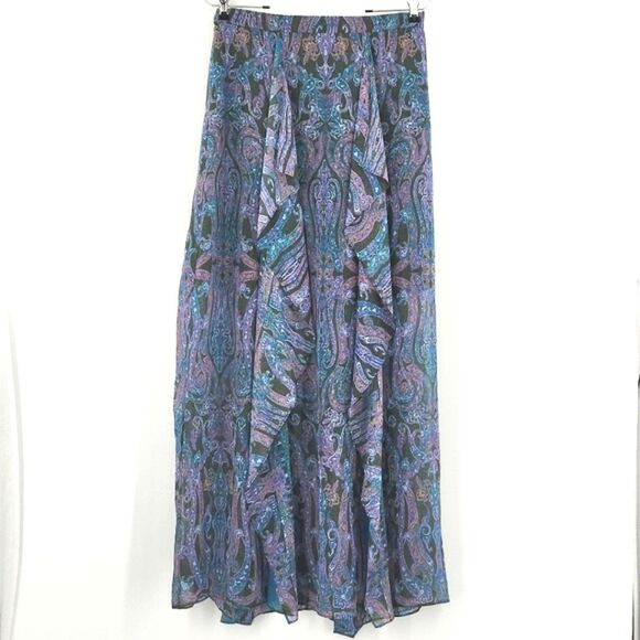 BCBG MAXAZRIA Midi Maxi Skirt Size 6  Paisley Printed Ruffled Fairy Whimsical