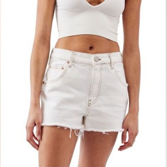 BDG Women’s White Raw Hem A-line High Waist Cut Off Denim Shorts Size 30