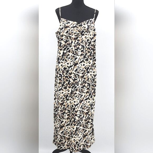 Banana Republic Midi Satin Slip Dress Cheetah Print Large Spaghetti Straps 90s