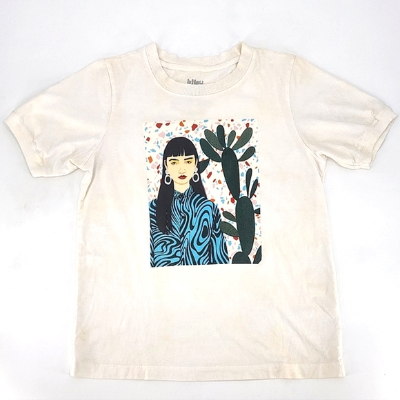 Bijou Karman Terrazo Graphic T-Shirt Womens Extra Small XS Off White Distressed