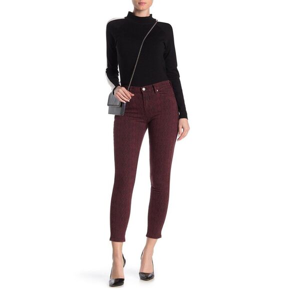 Blank NYC Women’s Snakeskin Print Skinny Cropped Jeans Burgundy Size 28