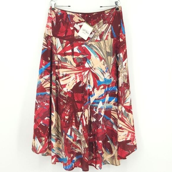 Bob Mackie Wearable Art Midi Skirt Womens Size Large Elastic Waistband Boho Arts