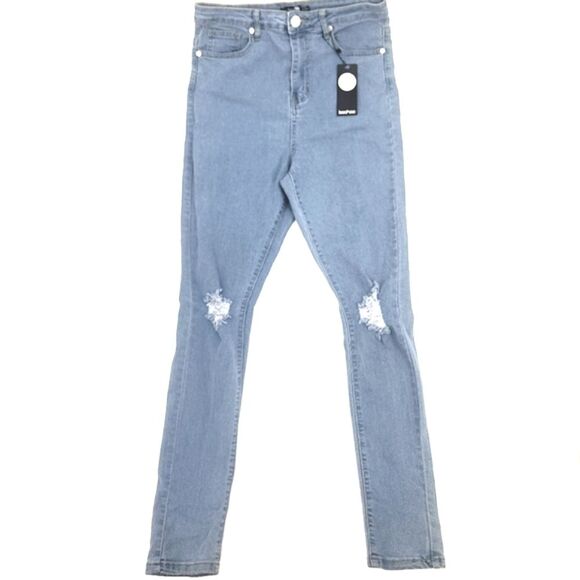 Boohoo Tall High Waist Distressed Blue Denim Skinny Jeans Women’s US Size 6