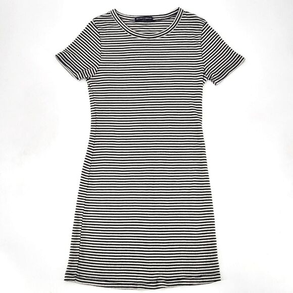 Brandy Melville T-Shirt Dress Women One Size Black White Stripes Ribbed Crewneck