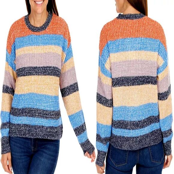 C & C California Marled Stripe Cable Knit Sweater Womens Size 1X Multicolor