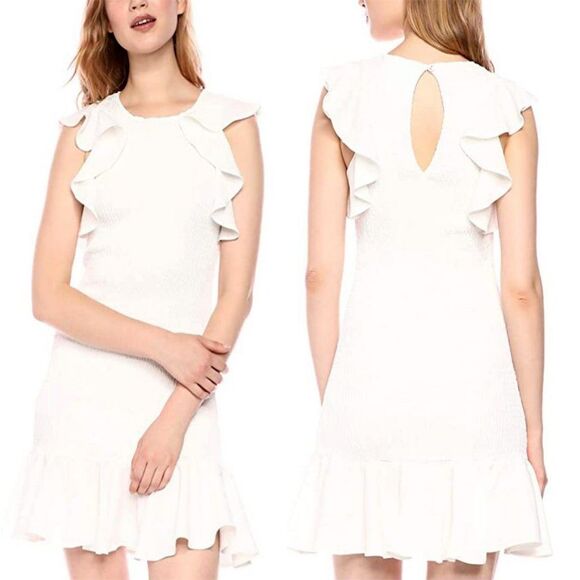 C/Meo Collective Women’s Expired Sleeveless Ruffle Smocked White Dress Size 8