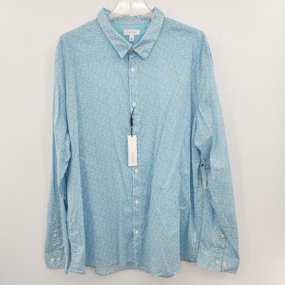Calvin Klein Button Up Down Shirt Womens Size XXL Blue Floral Flower Office Work