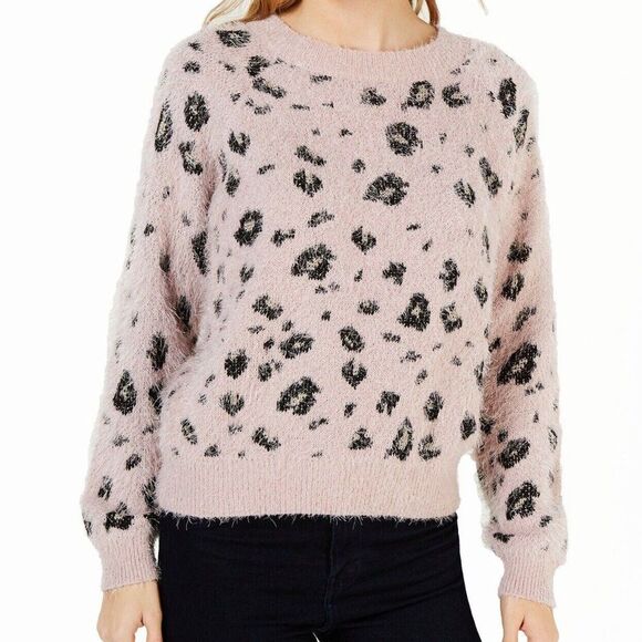 Candie’s Eyelash Mock Neck Pullover Crewneck Leopard Print Sweater Womens Medium