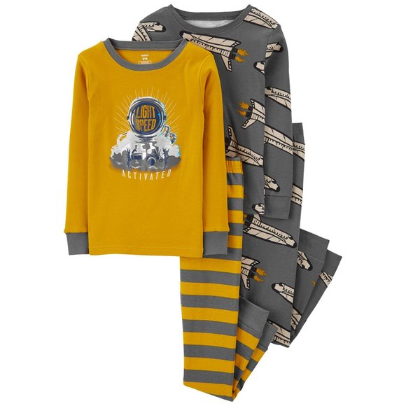 Carters 4 piece Boys Snug Fit Astronaut 100% Cotton PJs Pajamas Size 6 Gray