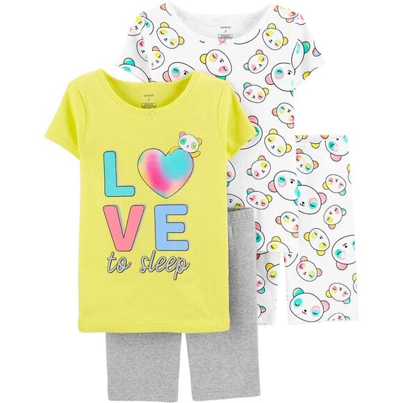 Carters Girls 4 Piece 100% Cotton Pastel Kawaii Panda Print Pajamas Pjs Size 4