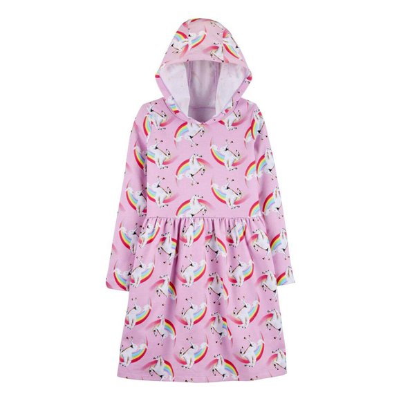 Carter’s Girl’s Hooded Unicorn Rainbow Print French Terry Cotton Pink Dress Si…
