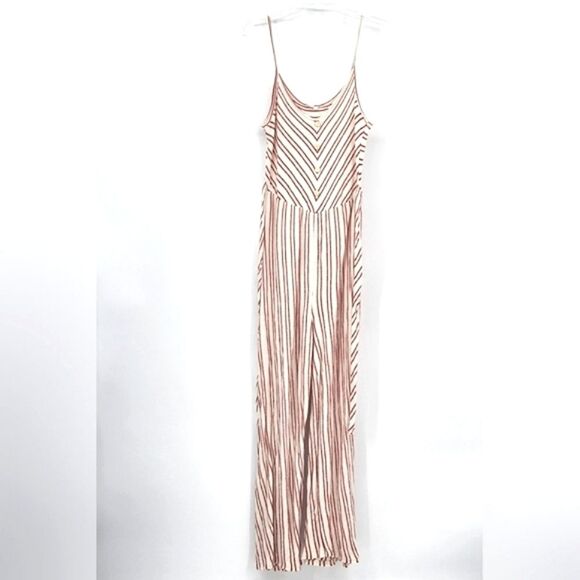 Caution To The Wind White Red Striped Gauze Jumpsuit Medium NO SIZE TAG