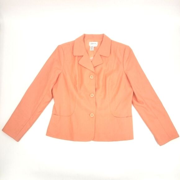 Chadwick’s Blazer Suit Jacket Women’s 14P Orange 100% Wool Front Pockets
