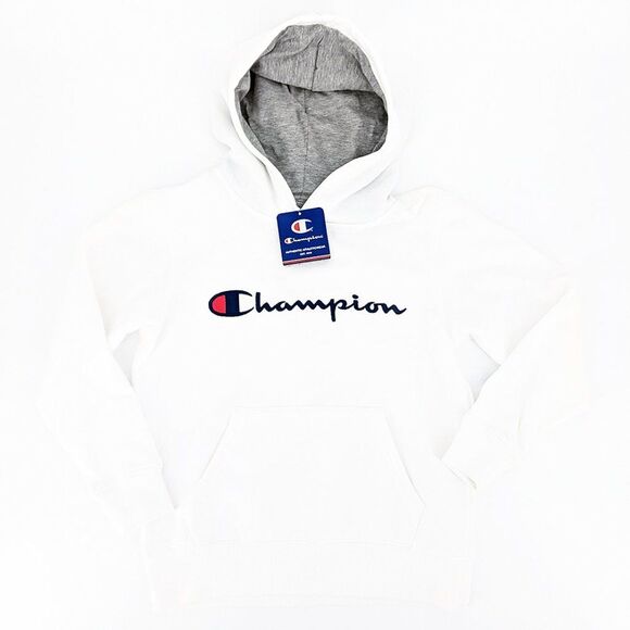 Champion Graphic Kids Hoodie Sweatshirt White Gray