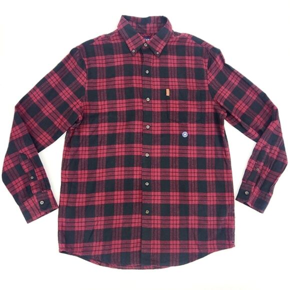 Chaps Flannel Shirt Mens Medium Red Black Plaid Button Down Long Sleeve Casual