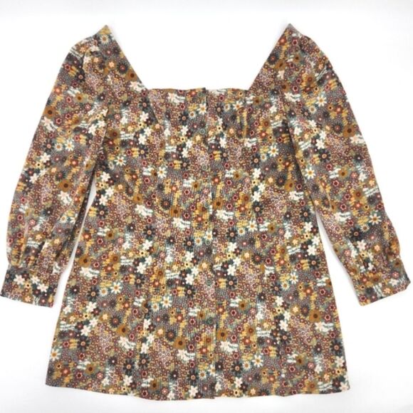 Cider Button Up Floral Dress Womens Size 3XL Puff Sleeves Flower Power 70s Retro