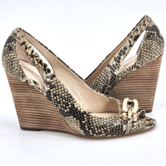 Coach Larchmont Natural Print Snake Wedge Women’s Size 8 Leather Peep Toe Shoes