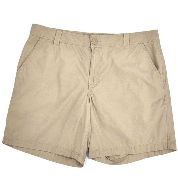 Columbia Solid Washed Out Flat Front Cotton Shorts Men’s 40 Khaki Brown