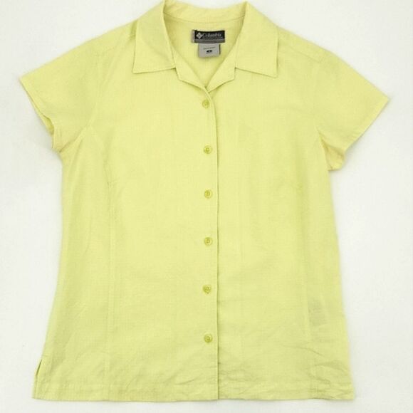 Columbia Sportswear XCO Shirt Women Small Yellow Gingham Plaid Collar Button Up