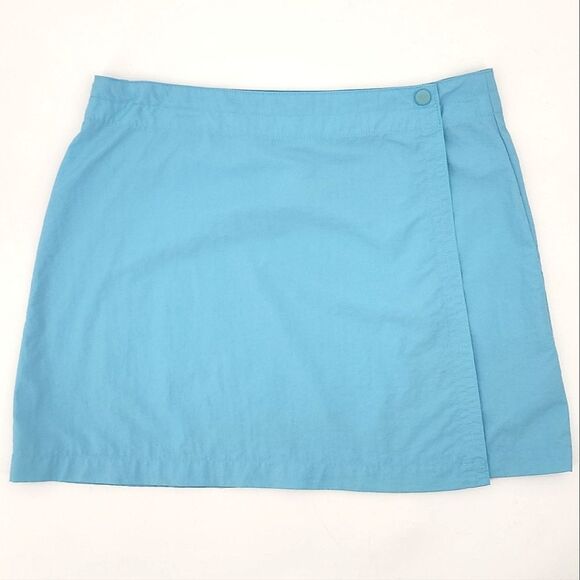 Columbia Wrap Mini Skirt Women Size 8 Blue Nylon Zip Snap Gorpcore Gorp Outdoors