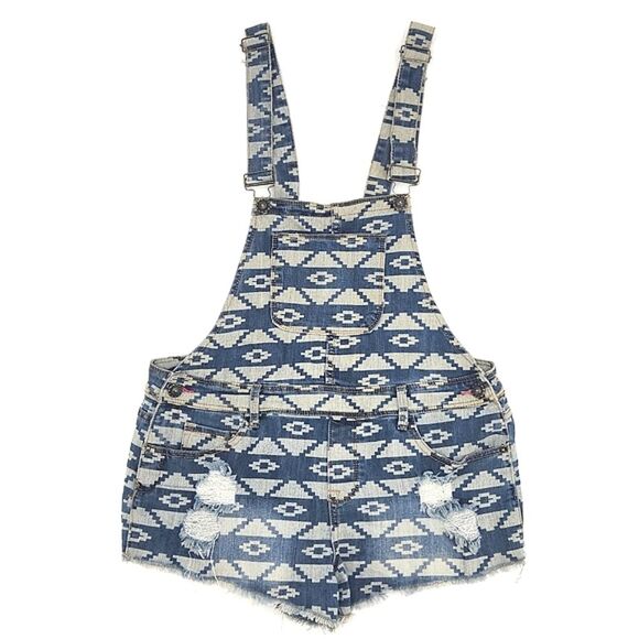 Dollhouse Juniors Size XL Southwestern Print Jean Overalls Shortalls Western Y2K
