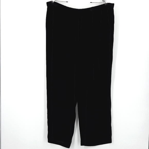 Eileen Fisher Pants Women Size 2X Black Velvet Straight Leg Elastic Waist Witchy