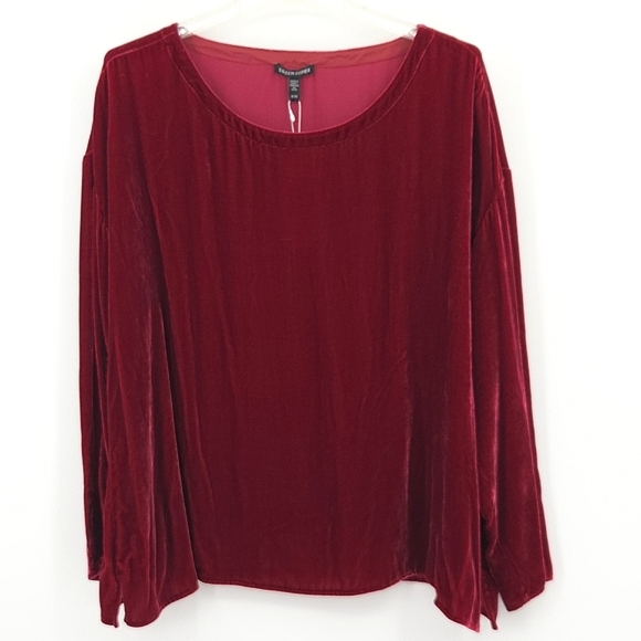 Eileen Fisher Velvet Ballet Neck Box-Top Women Size XL Red Witchy Romantic Boho