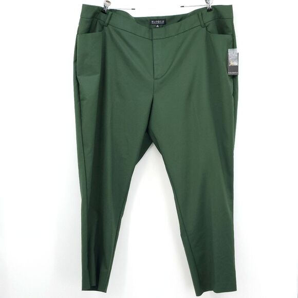 Eloquii Flat Front Dark Green Stretch Work Dress Pants Women’s Plus Size 26R