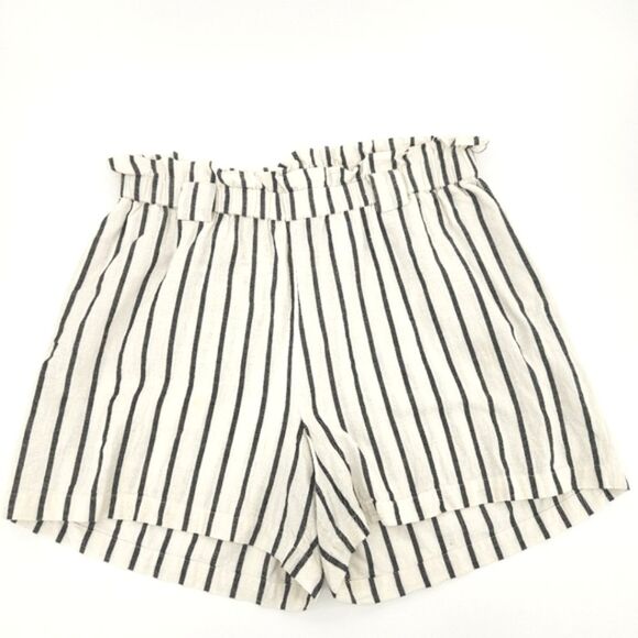 Eloquii Paperbag Shorts Womens Size 16 Black Stripes Linen Summer Beach Vacation