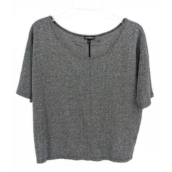 Express Women’s Boxy Metallic Short Sleeve Blouse Top Black Small