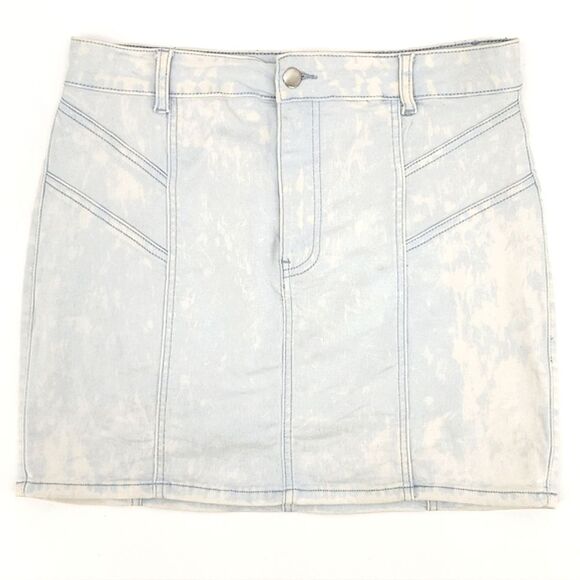 Forever 21 Acid Wash Bleached Denim Jean Mini Skirt Size Large Womens Light Blue