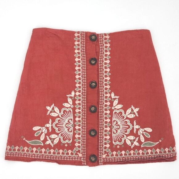 Francescas Denna Mini Skirt Women Small Floral Embroidery Rayon Linen Fairycore