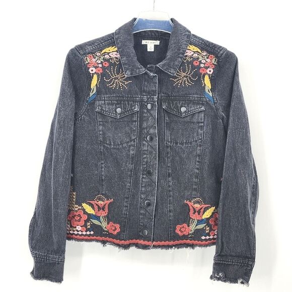 Francescas Miami Kylie Denim Jean Jacket Women Small Fade Floral Embroidery Boho