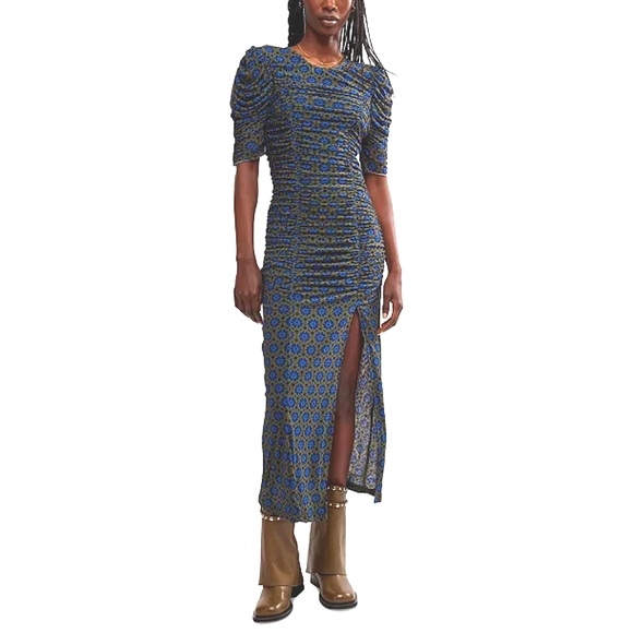 Free People Briella Ruched Midi Dress Size XS Feminine Romantic Y2K 90s Retro
