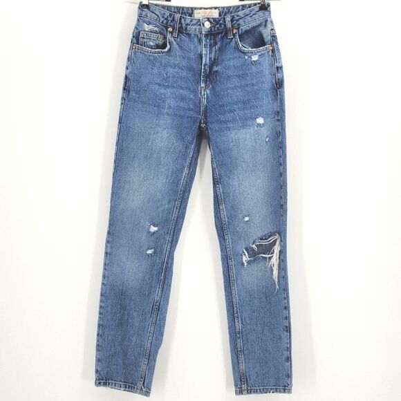 Free People Jeans Size 24 Womens Indigo Blue Wash Dakota Straight Leg Distressed