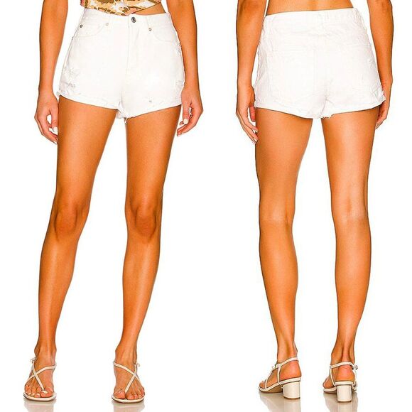 Free People Lasso Denim Jean Distressed Shorts Optic White Women’s Size 29